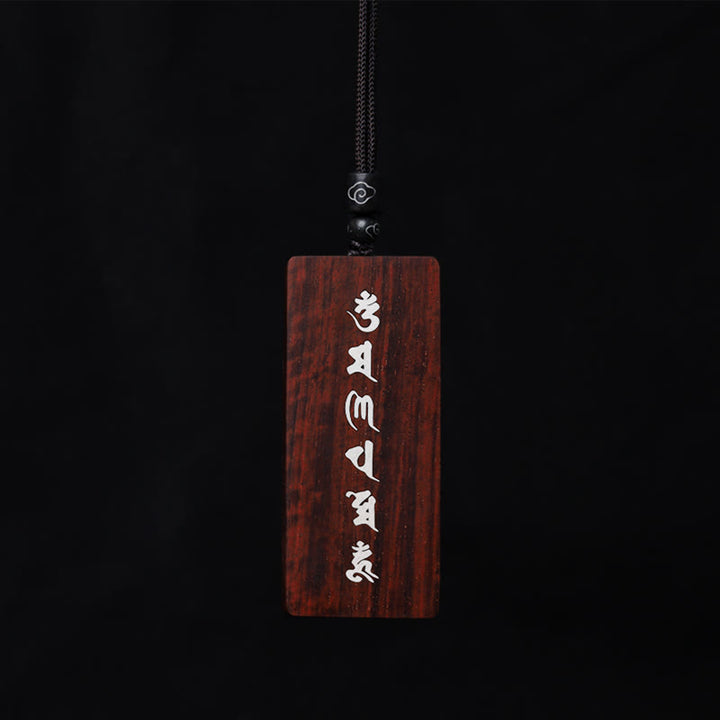 Buddha Stones 999 Sterling Silver Small Leaf Red Sandalwood Ebony Wood Om Mani Padme Hum Inlaid Protection Necklace Pendant - image 7