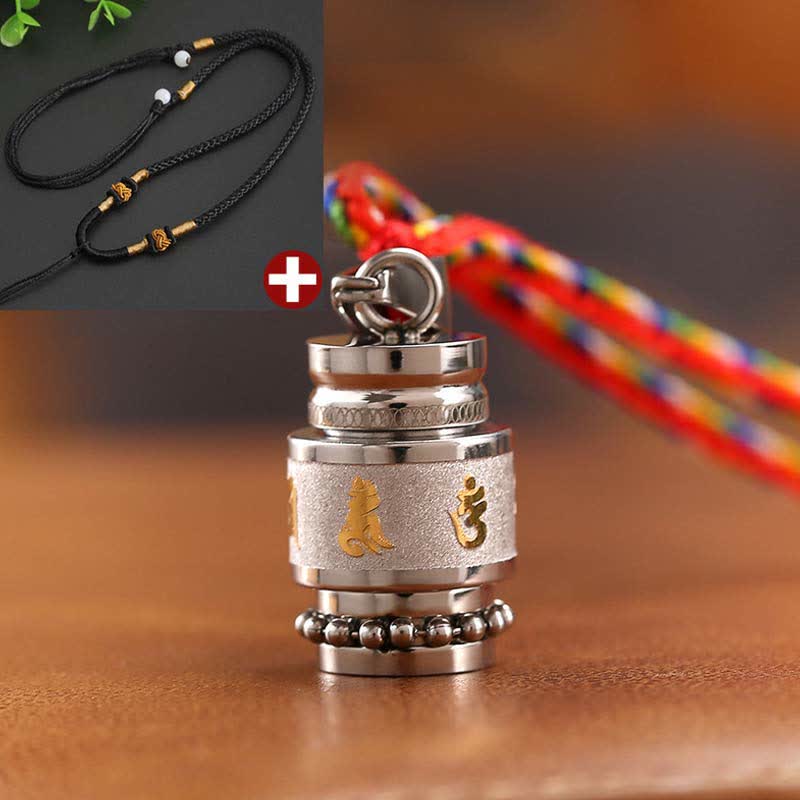 Buddha Stones Tibet Om Mani Padme Hum Shurangama Mantra Titanium Steel Wisdom Amulet Necklace Pendant - 1.2cm*1.8cm - Silver - Black String - image 16