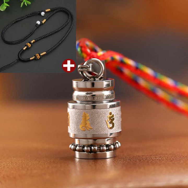 Buddha Stones Tibet Om Mani Padme Hum Shurangama Mantra Titanium Steel Wisdom Amulet Necklace Pendant - 1.2cm*1.8cm - Silver - Black String - image 16