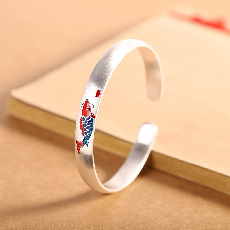 Buddha Stones 999 Sterling Silver Koi Fish Luck Cuff Bracelet Bangle - image 2