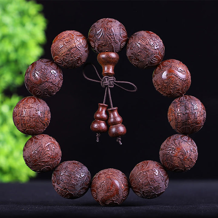 Buddha Stones Chinese Zodiac Rosewood Ebony Copper Coin PiXiu Carved Warmth Bracelet