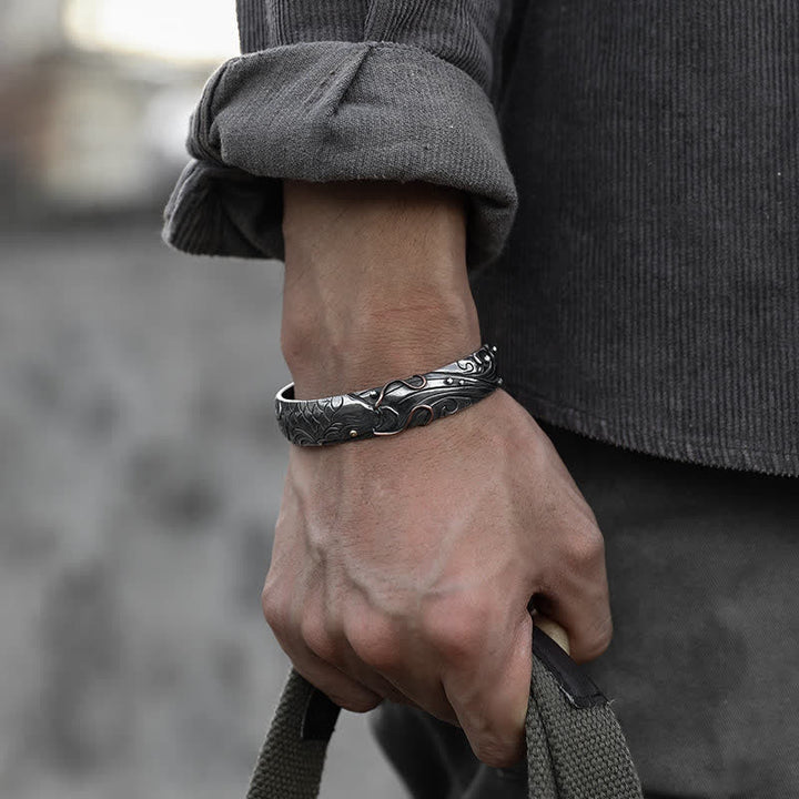 999 Sterling Silver 990 Gold Koi Fish Luck Wealth Success Bracelet Bangle - image 2