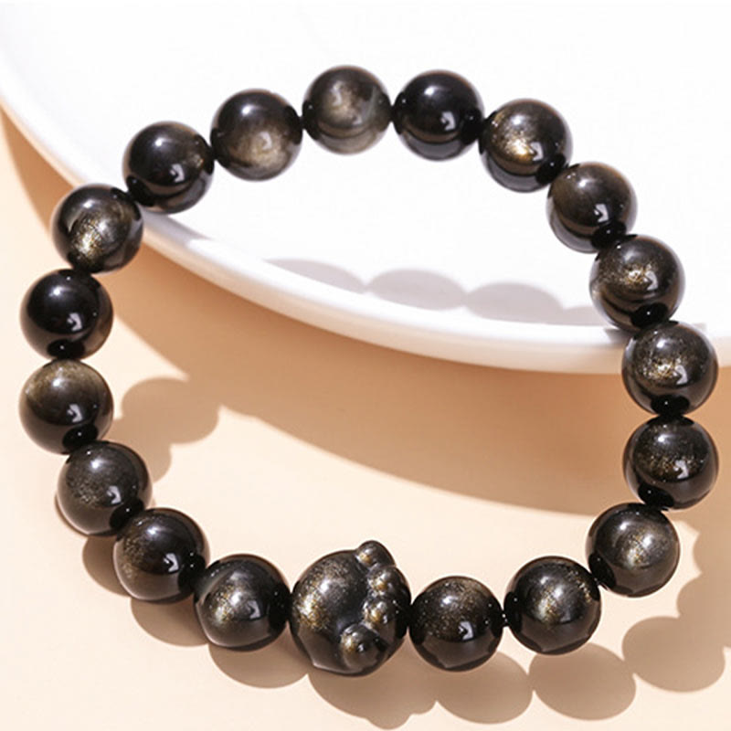 Buddha Stones Natural Gold Sheen Obsidian Silver Sheen Obsidian Cute Cat Paw Claw Wealth Bracelet - image 4
