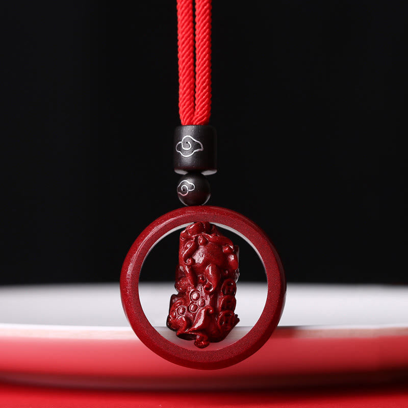 Buddha Stones Cinnabar Om Mani Padme Hum PiXiu Blessing Lucky Bead Necklace Pendant - PiXiu - Red Rope - image 25