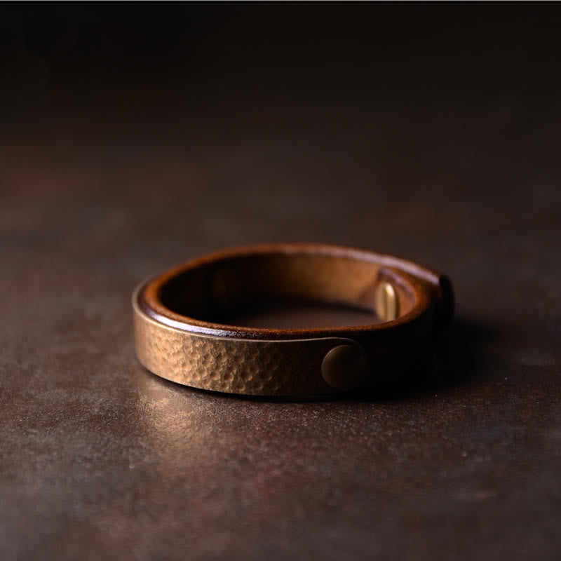 Buddha Stones Vintage Handmade Texture Copper Brass Leather Wealth Bracelet Bangle - Copper Brown - 17-17.5cm - image 1