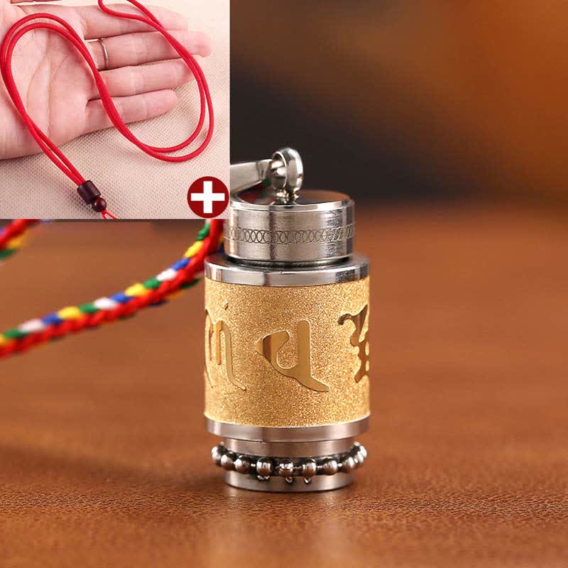 Buddha Stones Tibet Om Mani Padme Hum Shurangama Mantra Titanium Steel Wisdom Amulet Necklace Pendant - 1.4*2.4cm - Gold - Red String - image 22