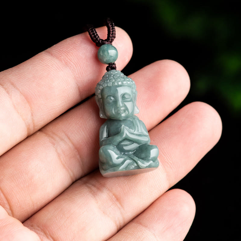 Buddha Stones Natural Jade Meditation Buddha Amulet Serenity Necklace Pendant - image 5