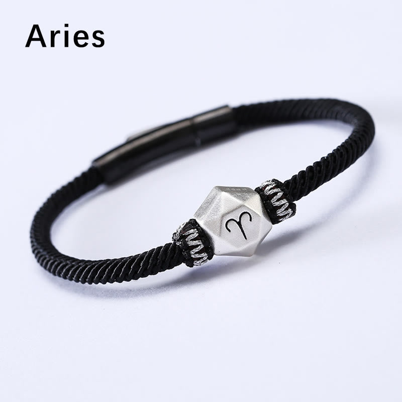 Buddha Stones 999 Sterling Silver 12 Constellations of the Zodiac Protection Handmade String Bracelet - Aries - 19CM - image 2