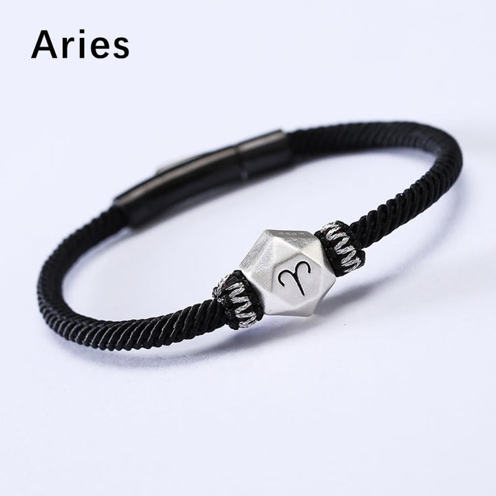 Buddha Stones 999 Sterling Silver 12 Constellations of the Zodiac Protection Handmade String Bracelet - Aries - 19CM - image 2