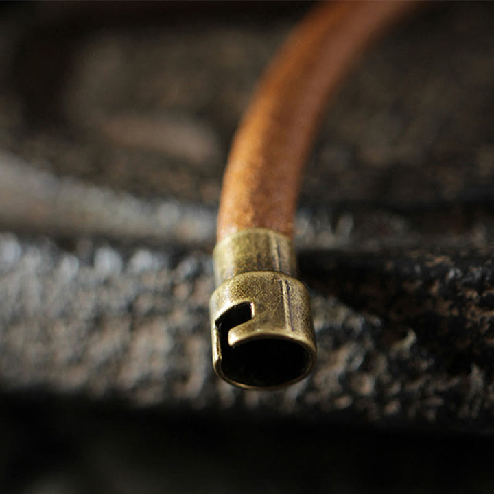 Buddha Stones Retro Leather Luck Healing Copper Magnetic Buckle Bracelet - image 7