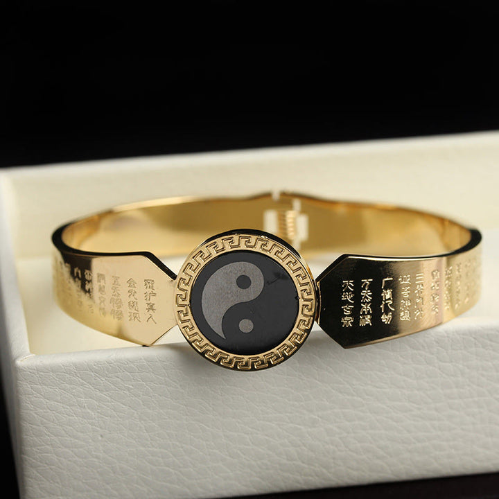 Buddha Stones Yin Yang Lotus Om Mani Padme Hum Mantra Titanium Steel Harmony Bracelet Bangle - image 3