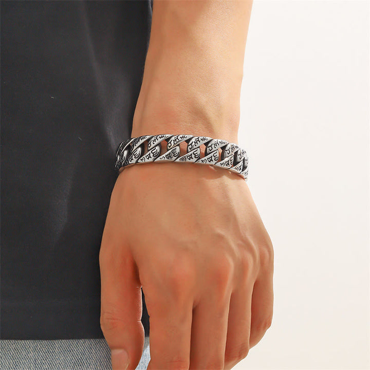 Buddha Stones Tibetan Om Mani Padme Hum Mantra Titanium Steel Peace Cuf Bangle Bracelet - image 9