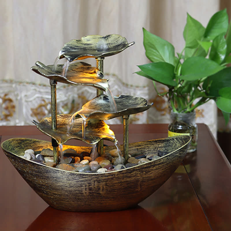 Buddha Stones Lotus Leaf Shaped Waterfall Fountain Tabletop Ornaments With LED Light Home Office Desktop Decoration - image 7