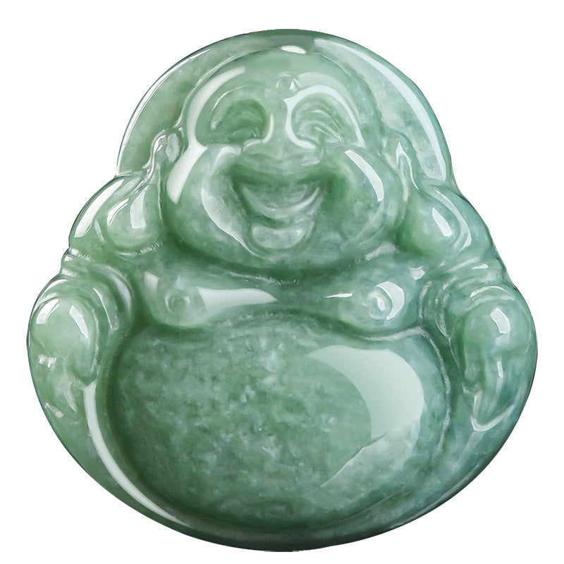 Buddha Stones Laughing Buddha Cyan Jade Success Necklace String Pendant - image 9