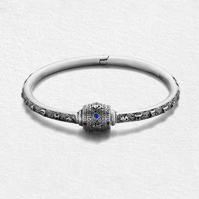 Buddha Stones 990 Sterling Silver Tibetan Auspicious Clouds Om Mani Padme Hum Engraved Creativity Bracelet Bangle - image 11