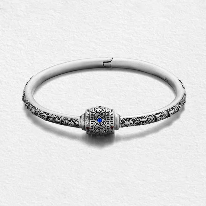 Buddha Stones 990 Sterling Silver Tibetan Auspicious Clouds Om Mani Padme Hum Engraved Creativity Bracelet Bangle - image 11