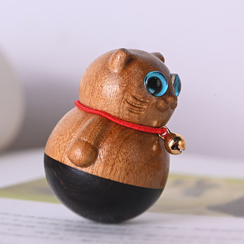 Buddha Stones Mini Lucky Cat Kitten Phoebe Zhennan Wood Blessing Decoration - image 2