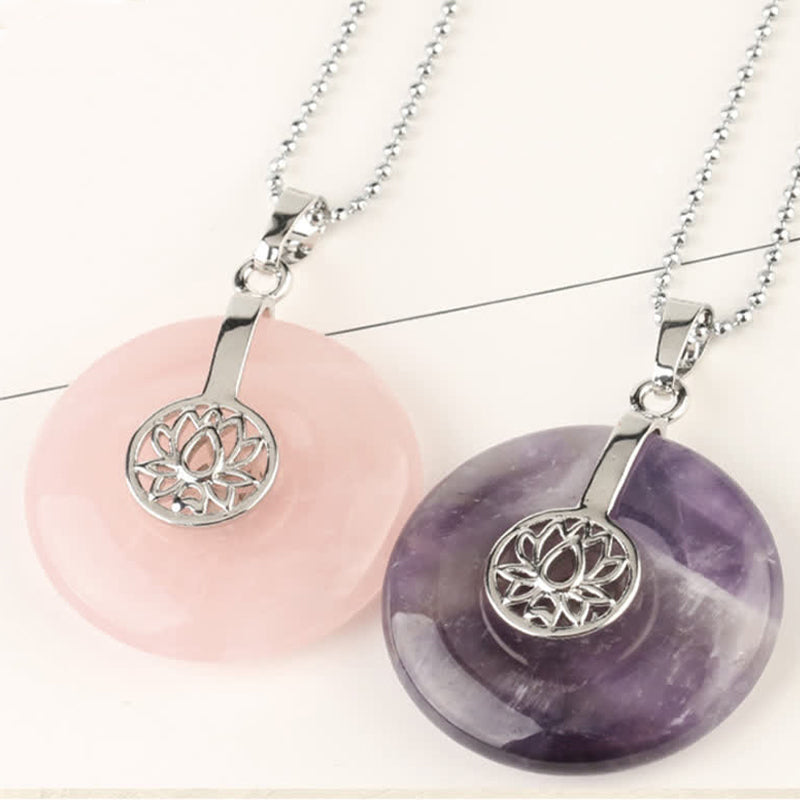 Buddha Stones Various Crystal Amethyst Pink Crystal Lotus Healing Necklace Pendant - image 2
