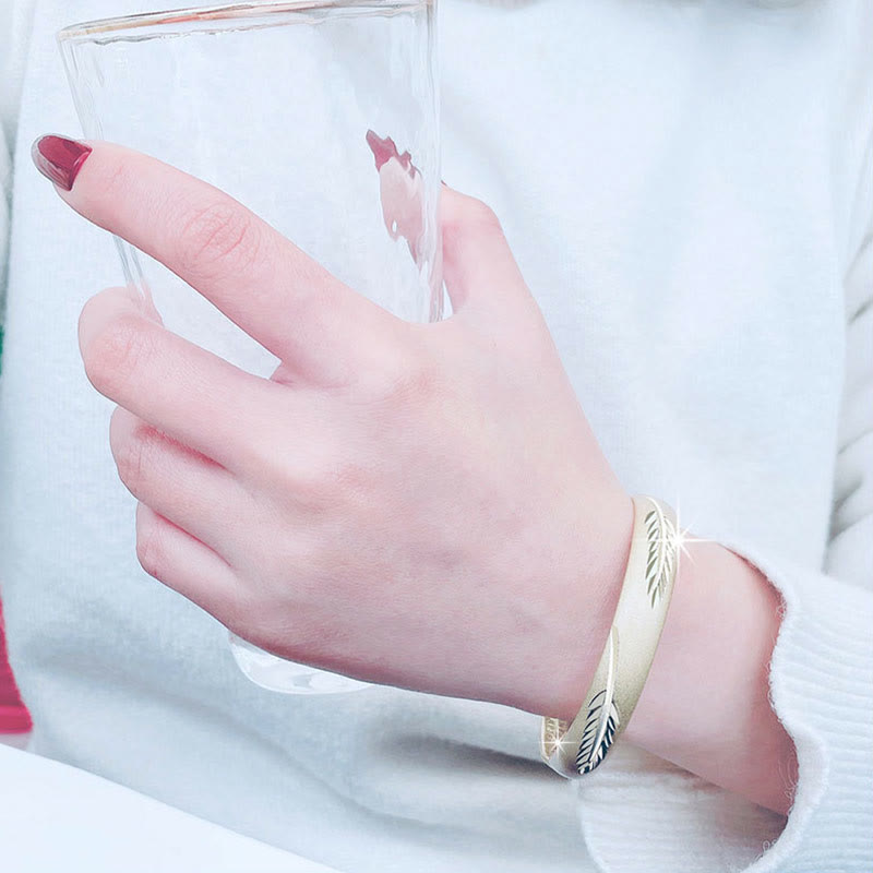 Buddha Stones Feather Heart Sutra Engraved Pattern Wealth Copper Cuff Bracelet Bangle - image 7