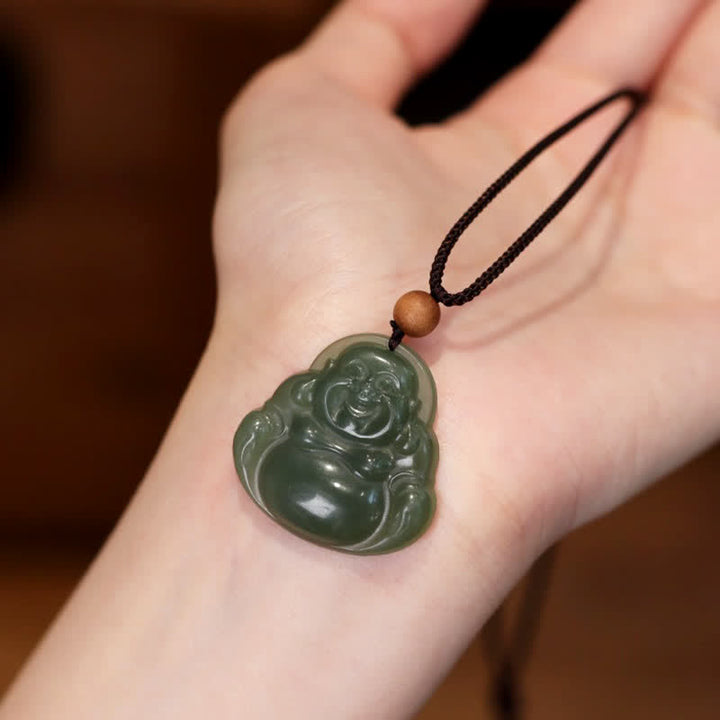 Laughing Buddha Hetian Jade Healing Calm Necklace String Pendant - Jade (Prosperity ♥ Abundance) - image 1