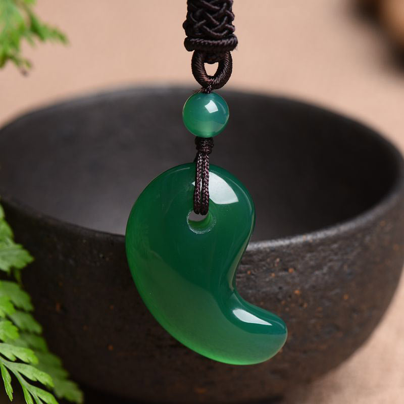 Red Agate Green Agate Moon Pattern Confidence Calm Necklace - Green Agate - image 7