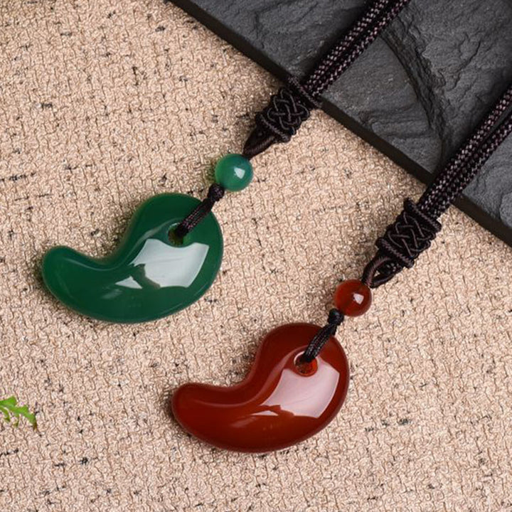 Red Agate Green Agate Moon Pattern Confidence Calm Necklace - image 1