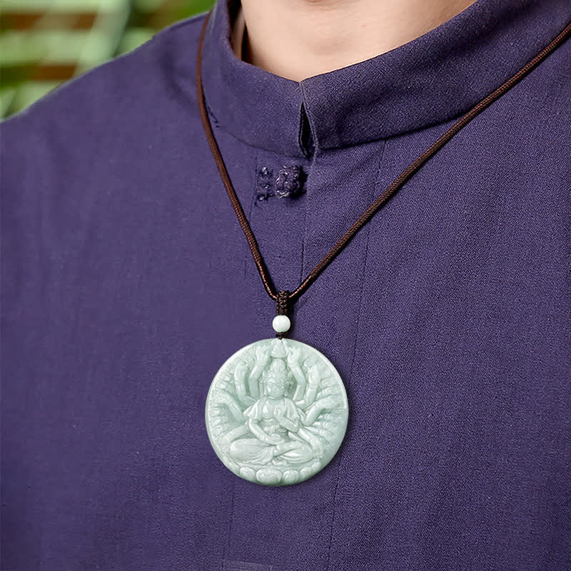 Thousand-Hand Kwan Yin Avalokitesvara Jade Blessing String Necklace Pendant - image 3