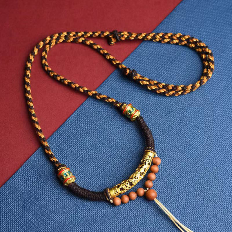 Buddha Stones Tibetan Handmade King Kong Knot Om Mani Padme Hum Prayer Wheel String Necklace Pendant - Brown - image 1