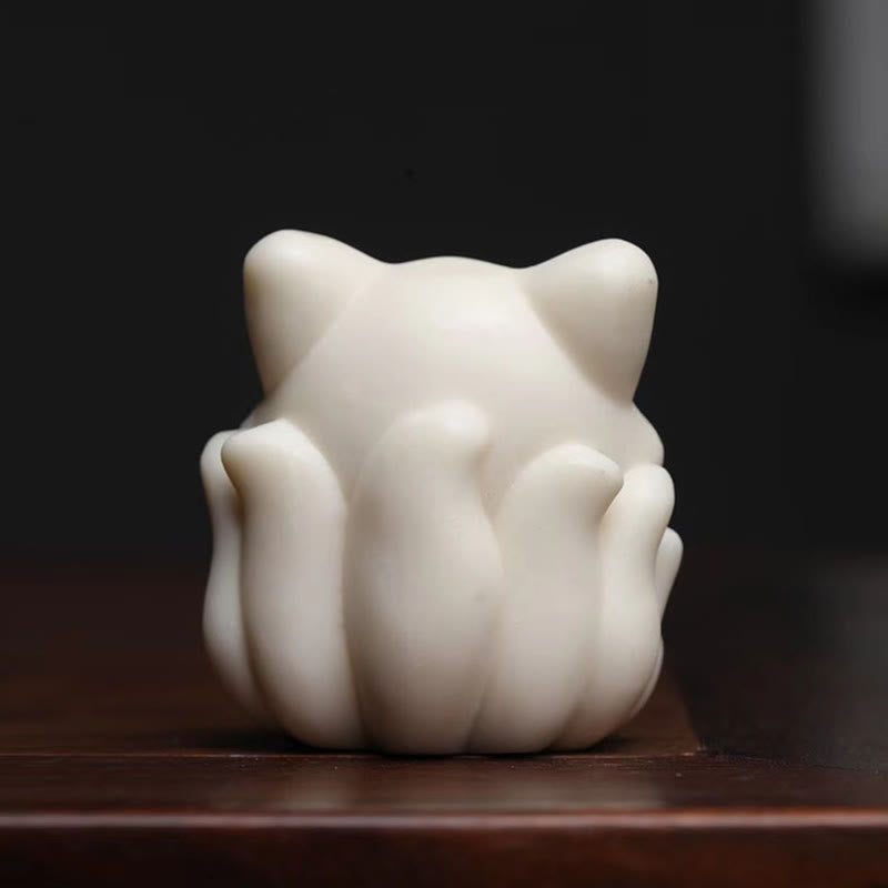 Buddha Stones Mini Nine Tailed Fox Ivory Fruit Sandalwood Green Sandalwood Blessing Decoration