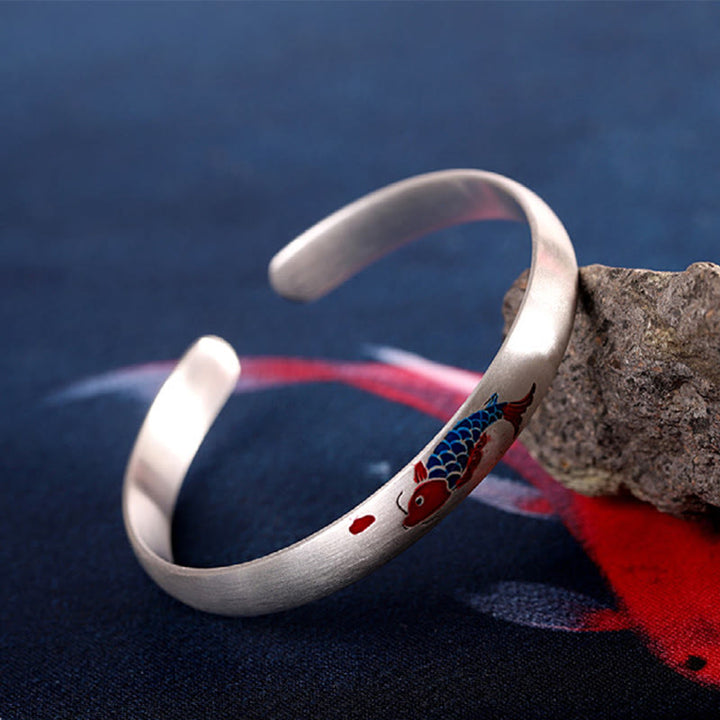 Buddha Stones 999 Sterling Silver Koi Fish Luck Cuff Bracelet Bangle - image 5