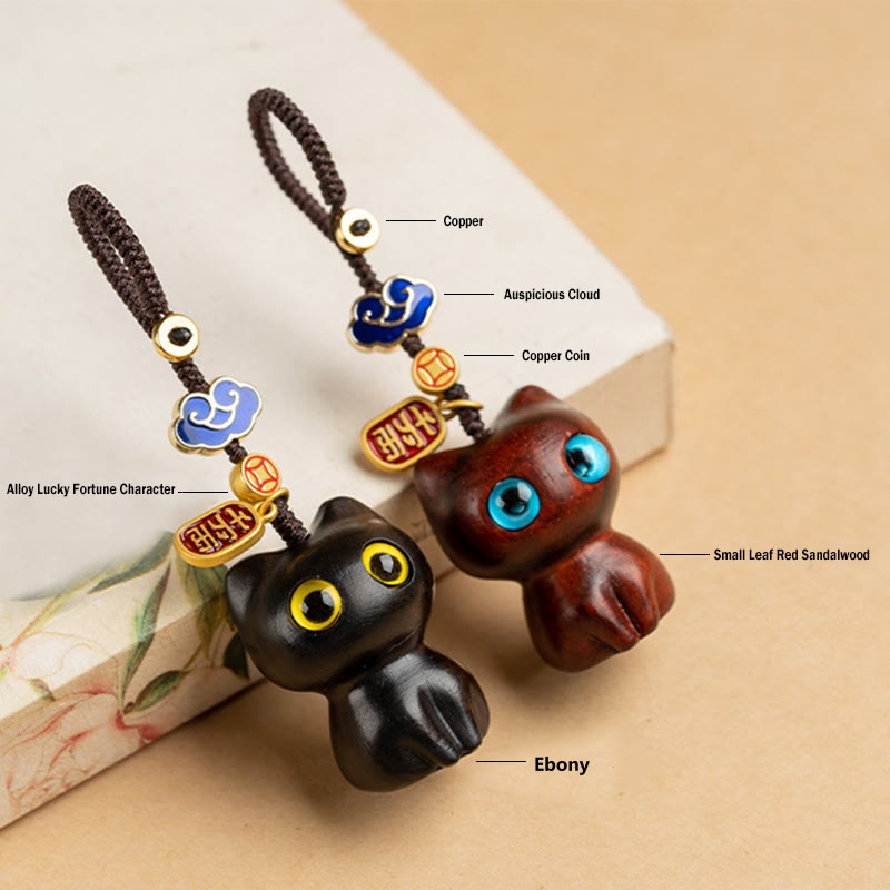 Buddha Stones Small Leaf Red Sandalwood Ebony Wood Lucky Cat Protection Key Chain Phone Hanging Decoration - image 12
