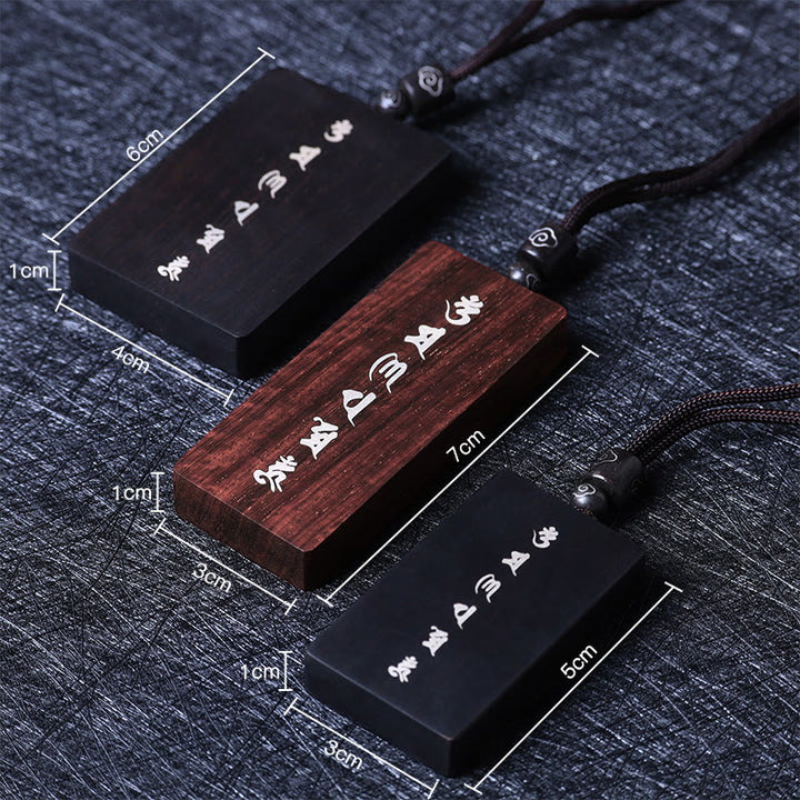 Buddha Stones 999 Sterling Silver Small Leaf Red Sandalwood Ebony Wood Om Mani Padme Hum Inlaid Protection Necklace Pendant - image 8