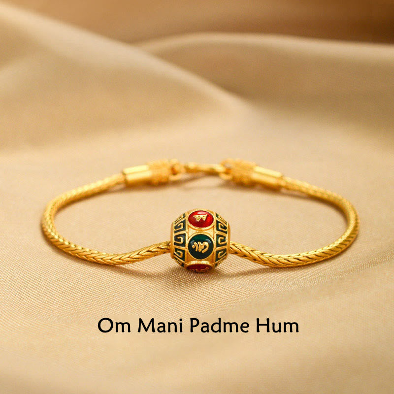 Buddha Stones Tibetan 18K Gold Om Mani Padme Hum Lucky Koi Fish Fu Character Ingot Copper Coin Peace Bracelet - Om Mani Padme Hum - image 0