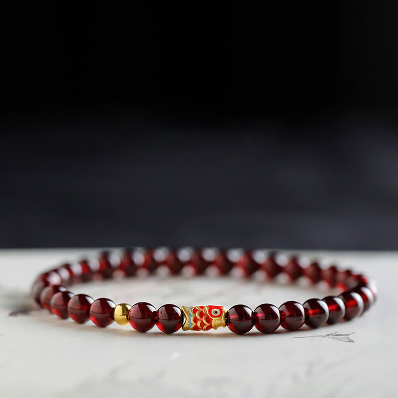 Buddha Stones 999 Gold Koi Fish Natural Garnet Protection Bracelet - image 2