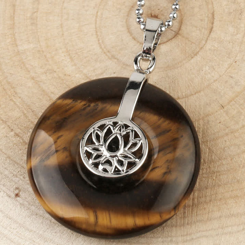 Buddha Stones Various Crystal Amethyst Pink Crystal Lotus Healing Necklace Pendant - Tiger Eye - image 28