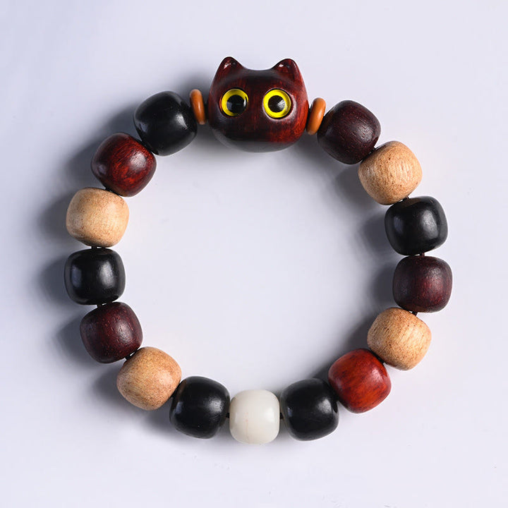 Buddha Stones Small Leaf Red Sandalwood Ebony Wood Cute Cat Engraved Protection Bracelet - Small Leaf Red Sandalwood(Keep away evil spiritsā„Protection) - image 12