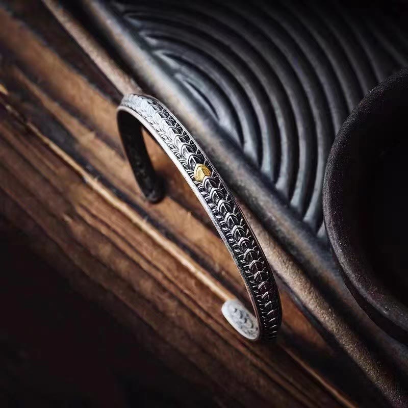 Buddha Stones Vintage Dragon Scales Pattern Luck Wealth Cuff Bracelet Bangle - image 2