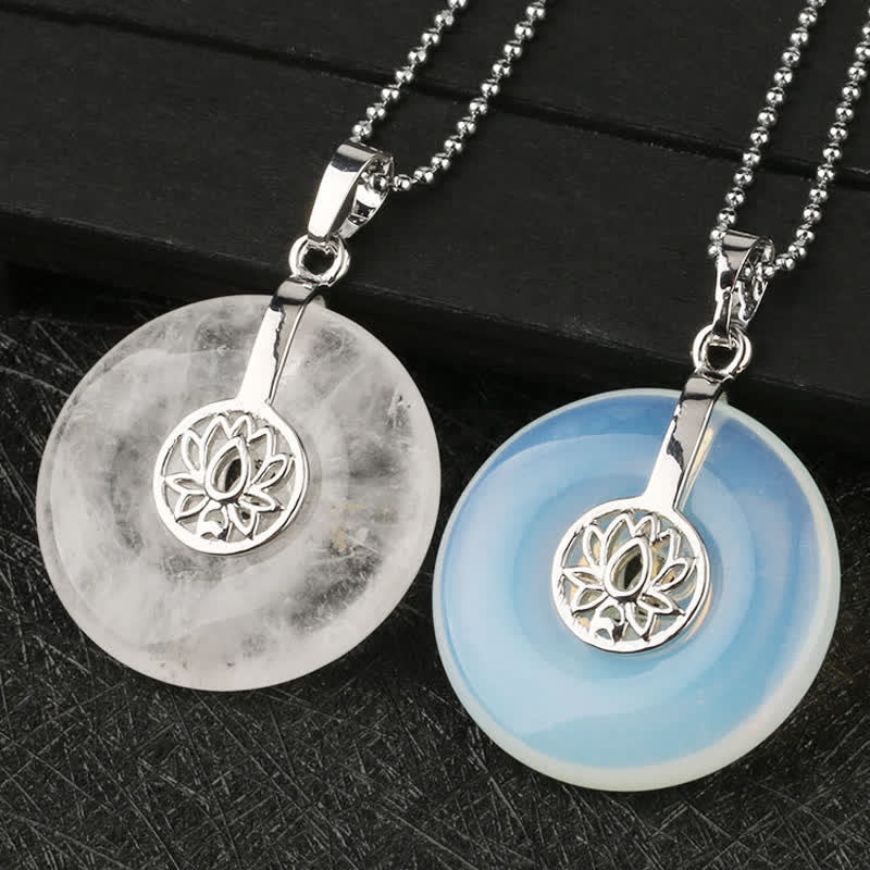 Buddha Stones Various Crystal Amethyst Pink Crystal Lotus Healing Necklace Pendant - image 5