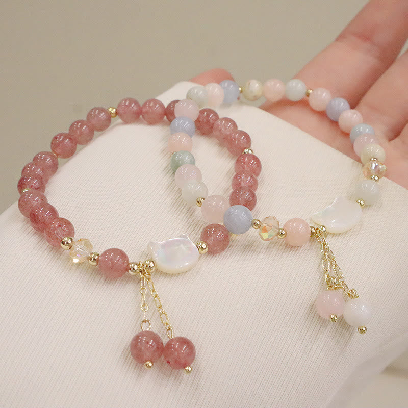 Buddha Stones Natural Strawberry Quartz Morganite Tridacna Stone Cat Love Bracelet - image 2
