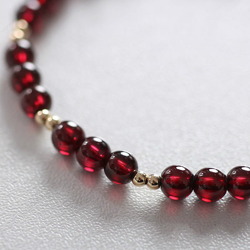 Buddha Stones 14K Gold Plated Alloy Natural Garnet Calm Bracelet - image 4