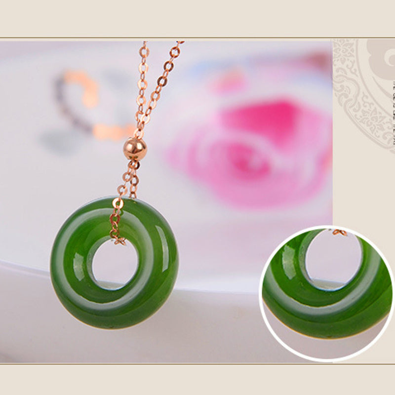 Round Cyan Jade Healing 14k Gold Plated Copper Necklace Pendant - image 9