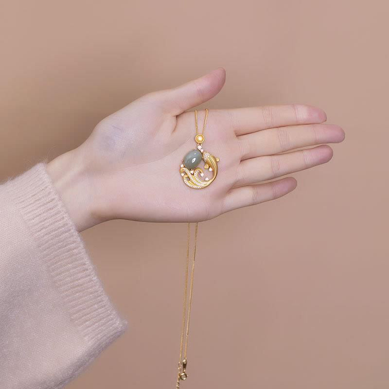 Buddha Stones Cyan Jade Koi Fish Healing Calm Necklace Pendant - image 4