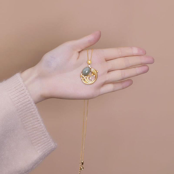 Buddha Stones Cyan Jade Koi Fish Healing Calm Necklace Pendant - image 4