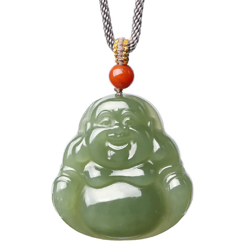 Laughing Buddha Hetian Jade Abundance Necklace String Pendant - image 11