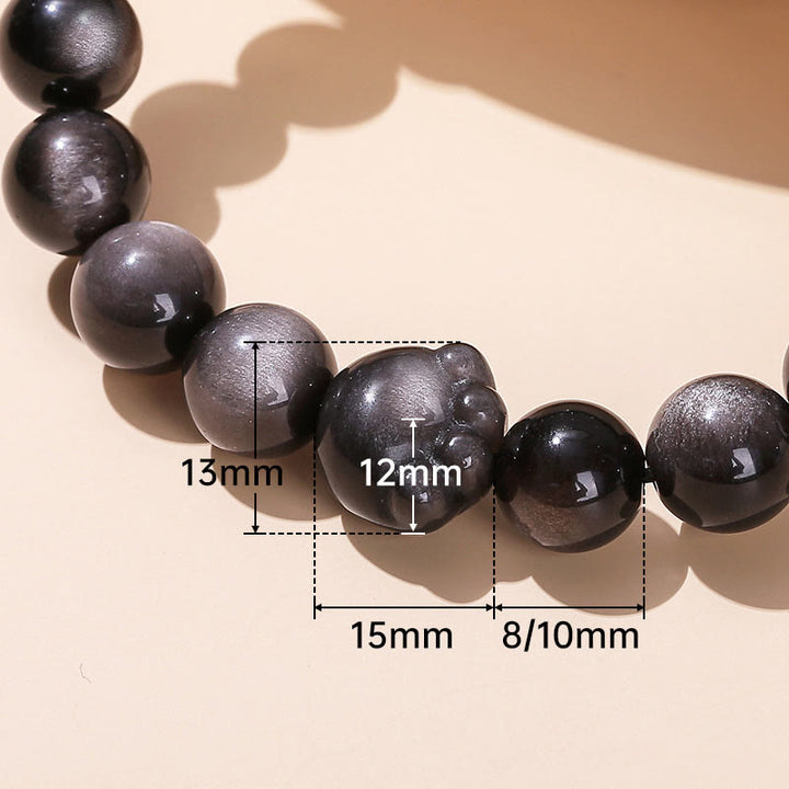 Buddha Stones Natural Gold Sheen Obsidian Silver Sheen Obsidian Cute Cat Paw Claw Wealth Bracelet - image 10