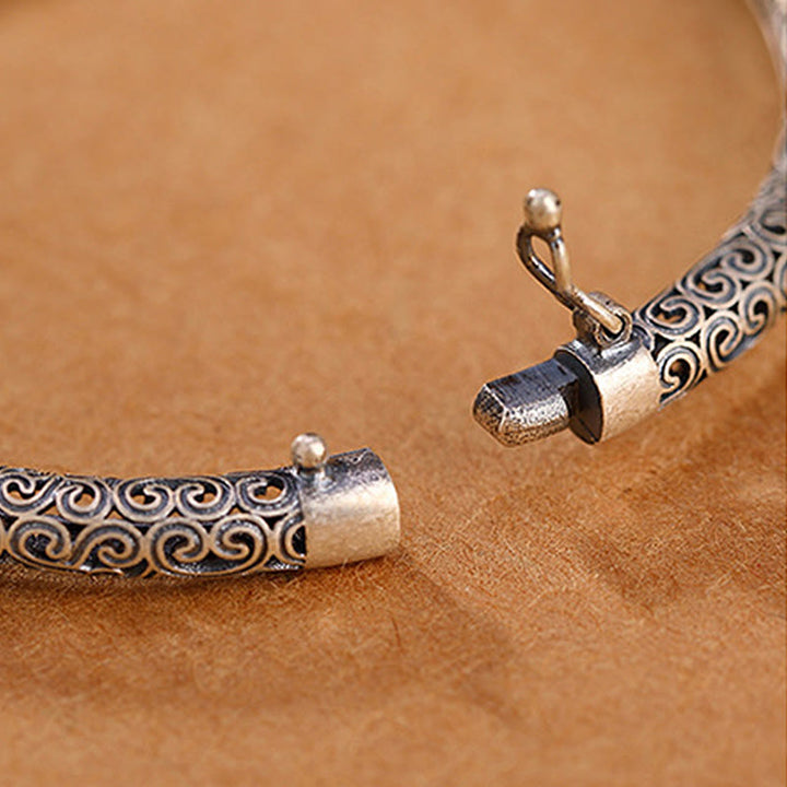 Vintage Tang Dynasty Flower Design Engraved Red Agate Copper Luck Bracelet Bangle - image 14