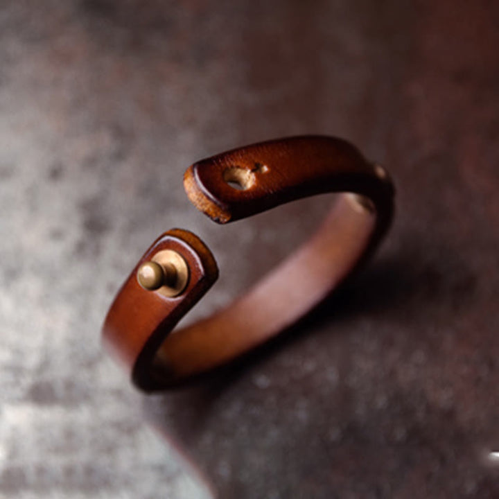 Buddha Stones Vintage Handmade Texture Copper Brass Leather Wealth Bracelet Bangle - image 6