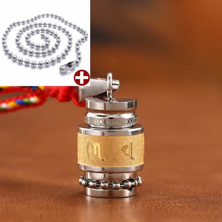 Buddha Stones Tibet Om Mani Padme Hum Shurangama Mantra Titanium Steel Wisdom Amulet Necklace Pendant - 1.2cm*1.8cm - Gold - Colorful String&Bead Chain - image 5