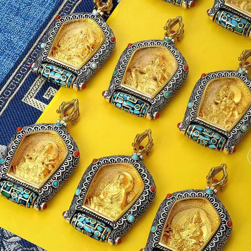 Tibet Chinese Zodiac Natal Buddha Thangka Prosperity Rotatable Dzi Bead Necklace Pendant - image 3