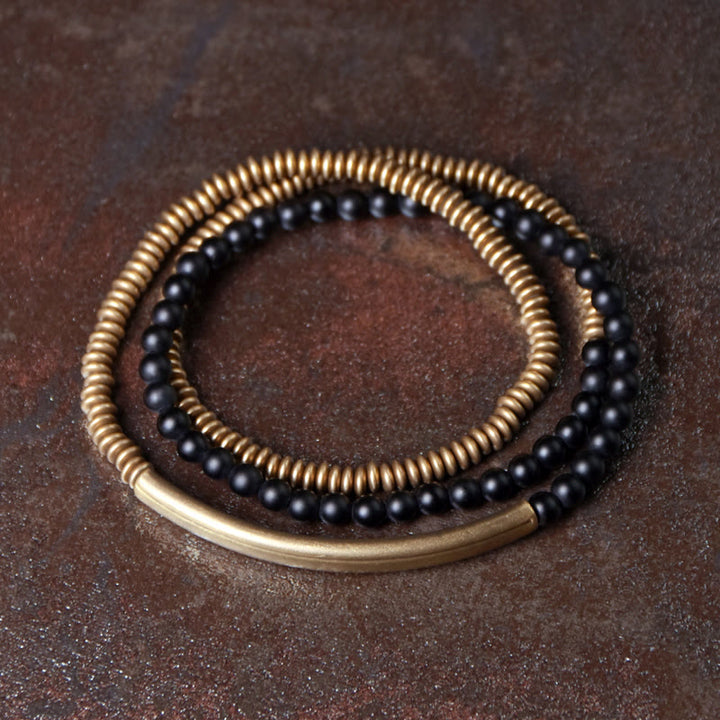 Tibetan Various Agate Stone Copper Protection Triple Wrap Bracelet